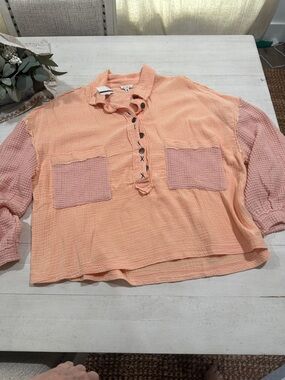 POL Peach Textured Button-Up Shirt